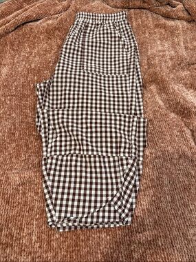 Gingham Elastic Waist Pants in Brown and White